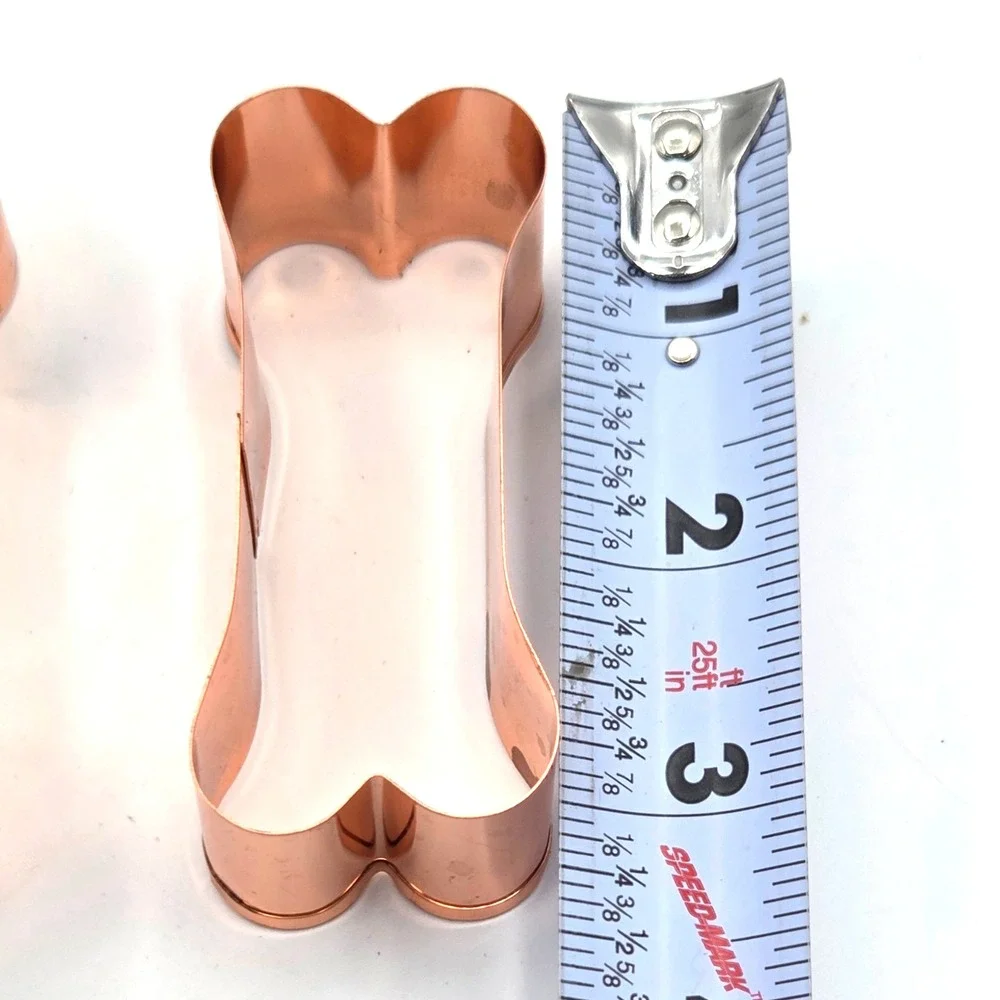 Copper Plated Dog Bone Cookie Cutter Set 3 Sizes Storage Tin